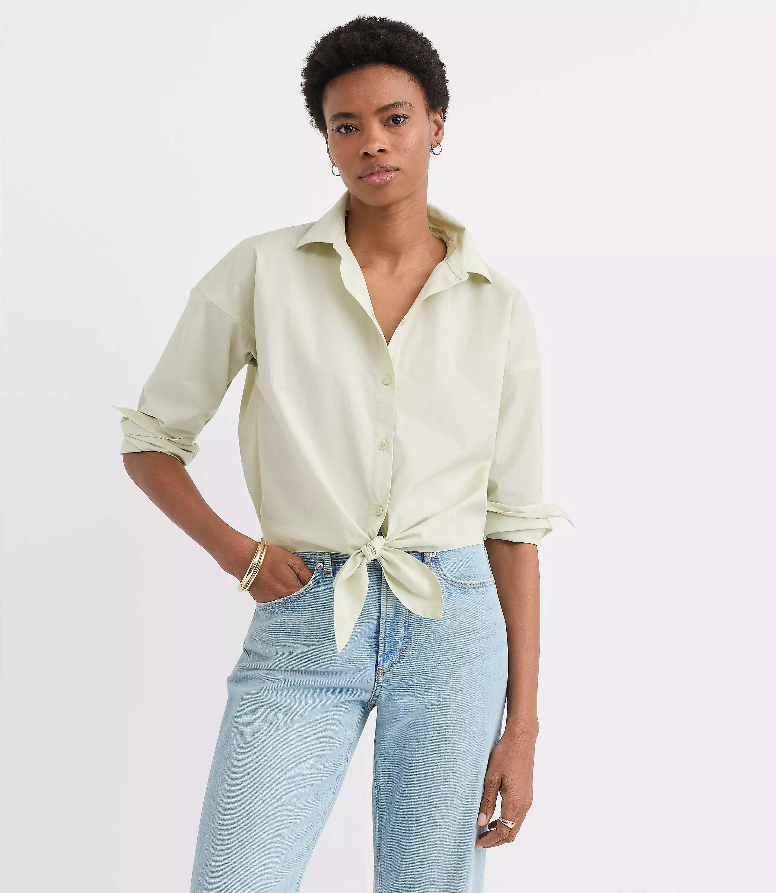 Poplin Tie Front Everyday Shirt | LOFT