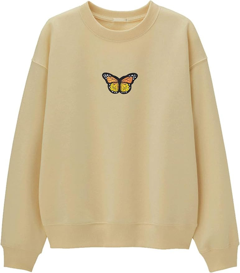MISSACTIVER Women's Sweatshirt Butterfly Patchwork Casual Pullover Shirt Top | Amazon (US)