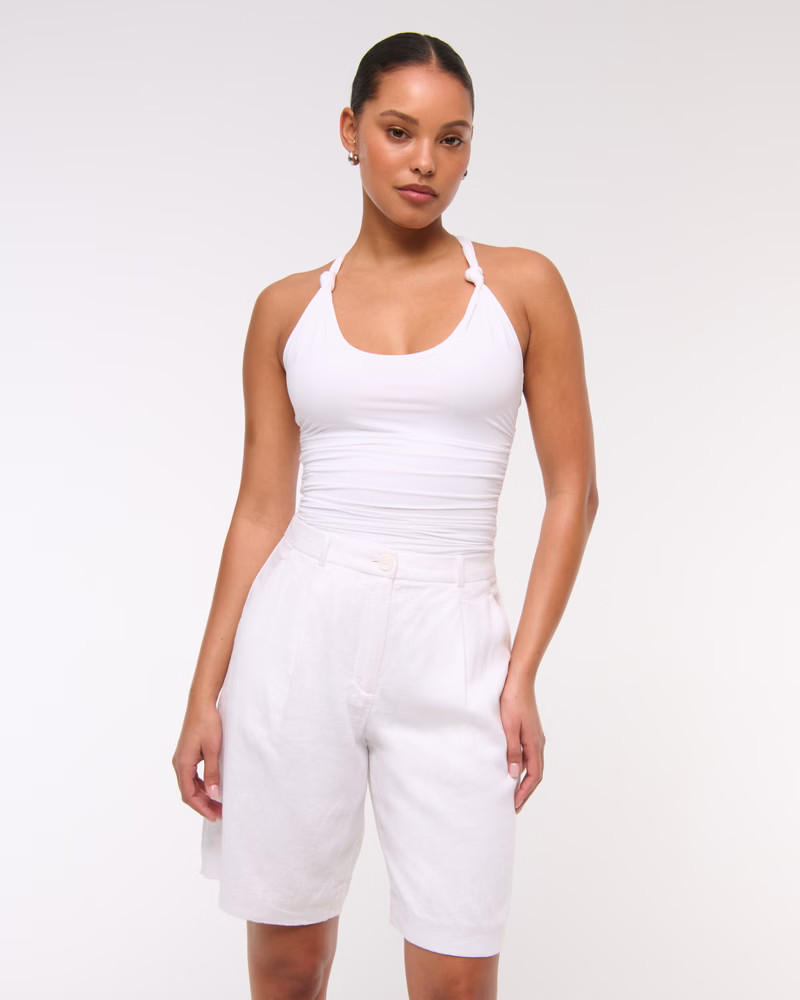 Women's Mid Rise Linen-Blend Bermuda Short | Women's Bottoms | Abercrombie.com | Abercrombie & Fitch (UK)