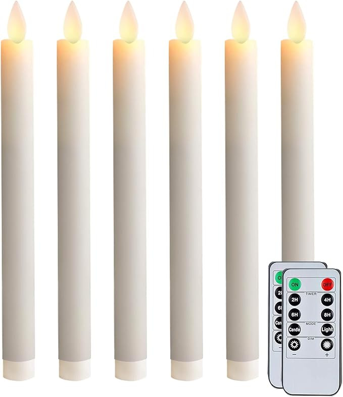 5PLOTS 6pcs Flicking Flameless Taper Candles with 2 Remotes and Timer, Moving Wick Battery Operat... | Amazon (US)