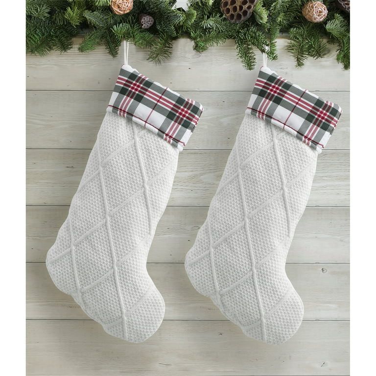 My Texas House Presley Bright White Plaid Christmas Stockings, 21" (2 Count) - Walmart.com | Walmart (US)