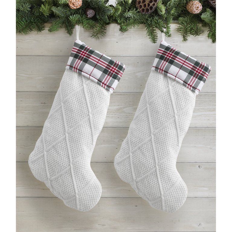 My Texas House Presley Bright White Plaid Christmas Stockings, 21" (2 Count) - Walmart.com | Walmart (US)