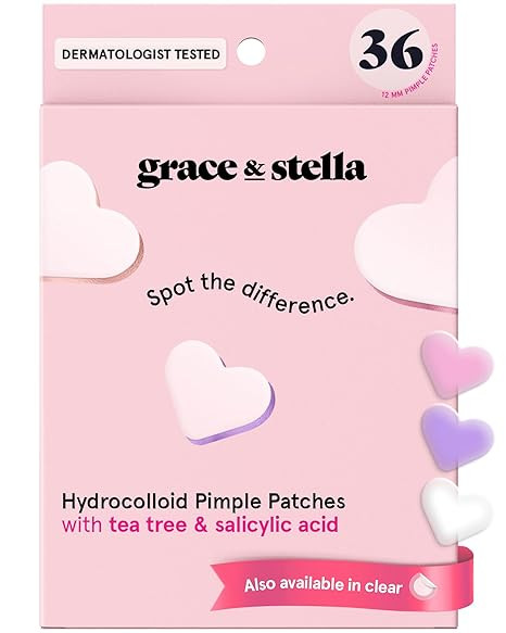 grace & stella Award Winning Pore Strip - Pimple Patches for Face - Heart Hydrocolloid Zit Sticke... | Amazon (US)