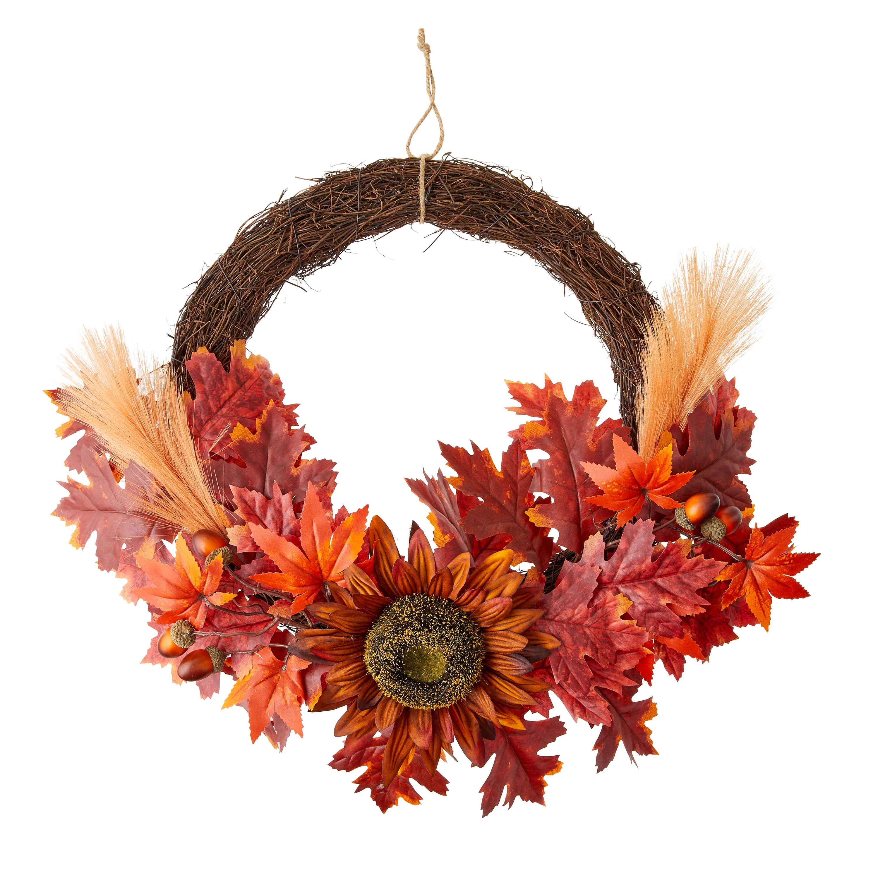 Maple Leaves, Acorns & Sunflower Wreath, Red, 20", Fall by Way To Celebrate | Walmart (US)