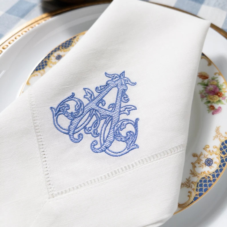 Personalized Embroidered Napkins with Initial Monogram Vine Set | Custom Made Housewarming Gift F... | Etsy (Global)