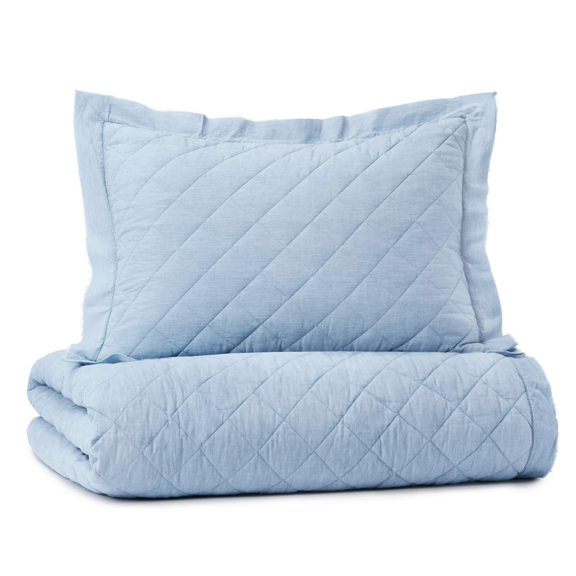 Gap Home Washed Frayed Edge Organic Cotton Quilted Sham Pair, Standard 20x26, Blue | Walmart (US)