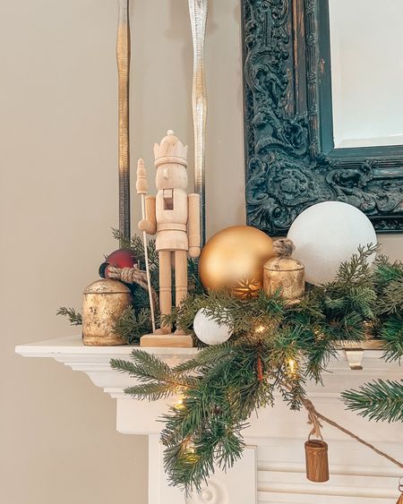Mantle decor. Nutcracker decor. Fireplace decor. Christmas decorations. Holiday home decor. Garland. Gold bells. Christmas bells decor. 

#LTKSeasonal #LTKHoliday