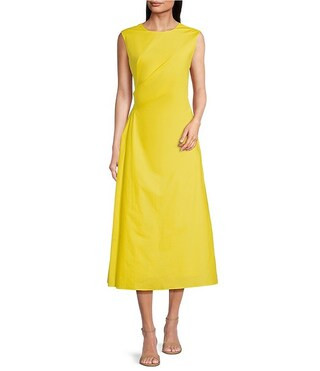 Gibson & LatimerRound Neck Sleeveless Ruched Side Sheath Midi Dress | Dillard's