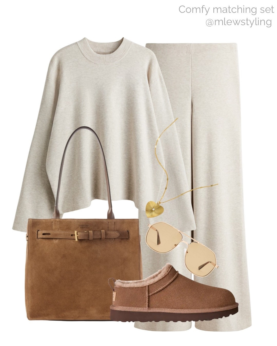 Comfy matching set for fall 🍂

Tags: new-in H&M co-ord, Ugg classic micro boots, gold aviator sunglasses, heart necklace, Tom ford suede bag net-a-porter, airport outfit, travel look, weekend style, back to school 

#LTKTravel #LTKShoeCrush #LTKItBag