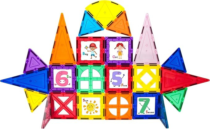 PicassoTiles 42 Piece Magnetic Building Blocks with 32pc Tiles and 10pc Click-in Educational Grap... | Amazon (US)