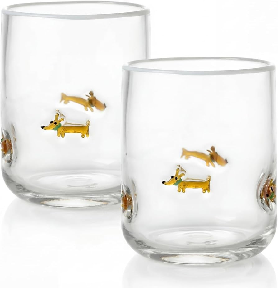 SiliFine 2 Pcs Dachshund Icon Juice Glasses - 14oz Cute Dog Stemless Wine Drinking Coffee Glass C... | Amazon (US)