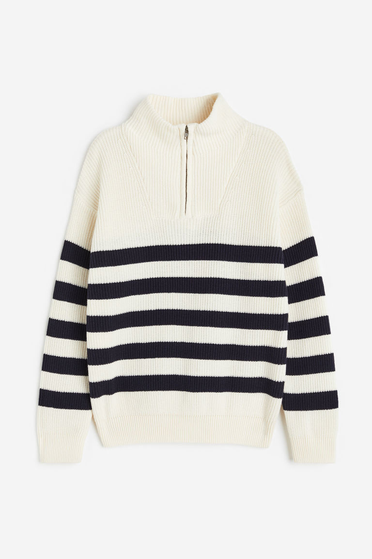 H & M - Rib-knit Half-zip Sweater - White | H&M (US + CA)