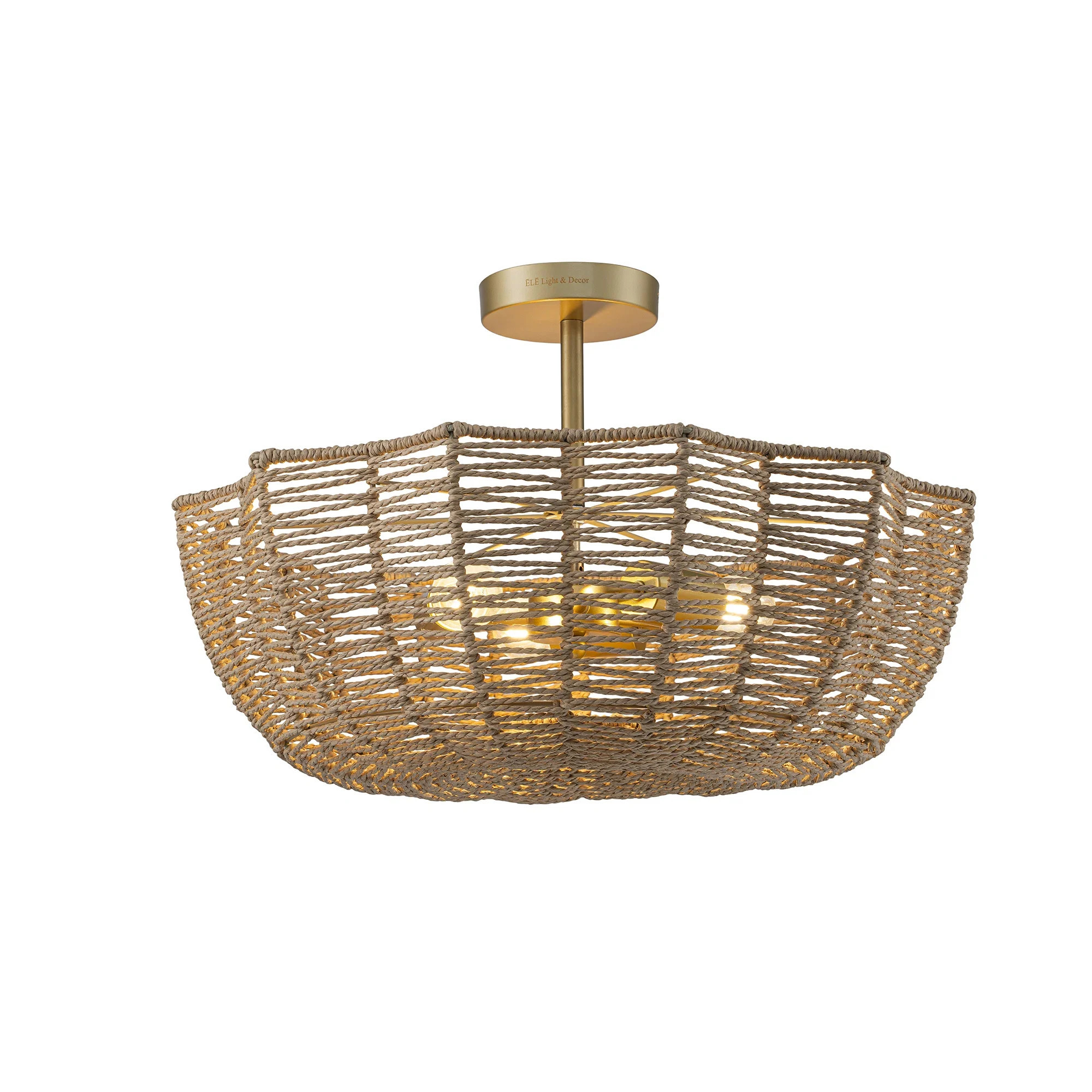 Marigold 3-Light 21 " Wide Woven Semi Flush Mount Modern Scalloped Ceiling Light In Brass | Wayfair North America