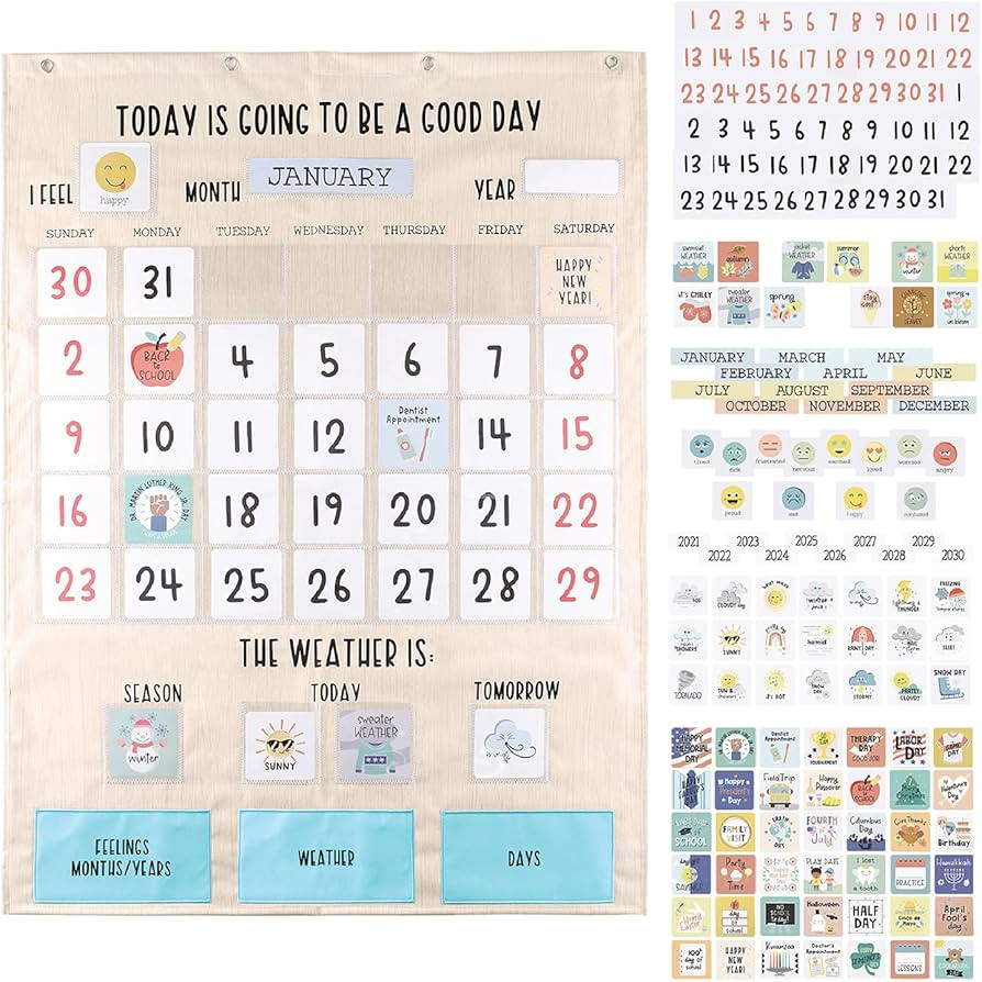 The Peanutshell Learning Calendar Wall Chart - Homeschool Supplies, Interactive Pocket Chart for ... | Amazon (US)