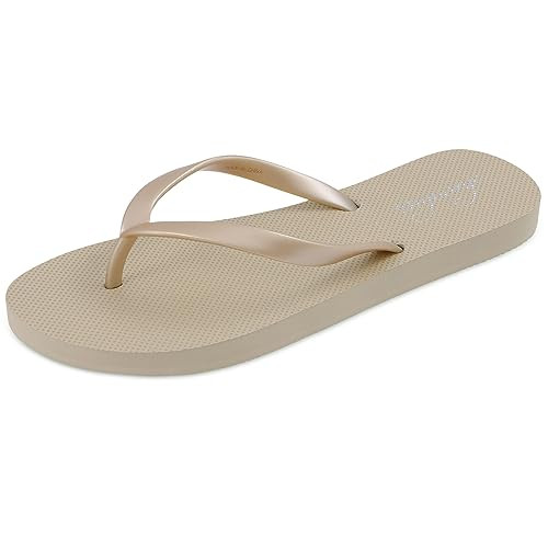shevalues Slim Flip Flops for Women Beach Rubber Shower Shoes Basic Thong Sandals, Light Gold, 39, (Size 8-8.5) | Amazon (US)
