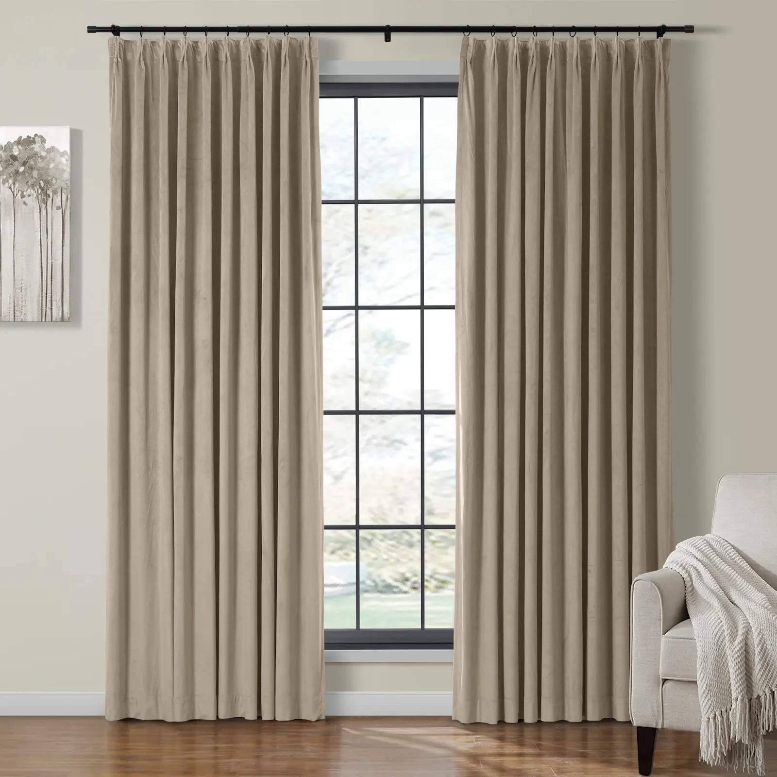 Birkin Velvet Curtain Pinch Pleated Thermal Drapes - Taupe MJ11-9 | TWOPAGES