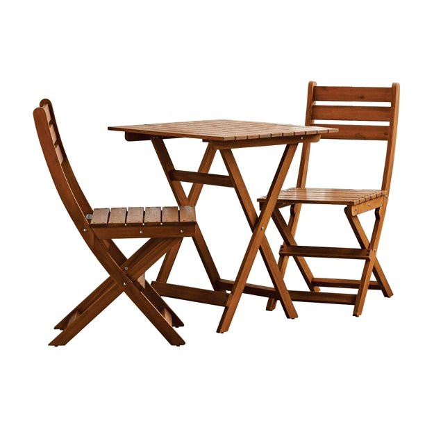 Mainstays Outdoor Patio 3-Piece Wood Bistro Set, Natural Color - Walmart.com | Walmart (US)