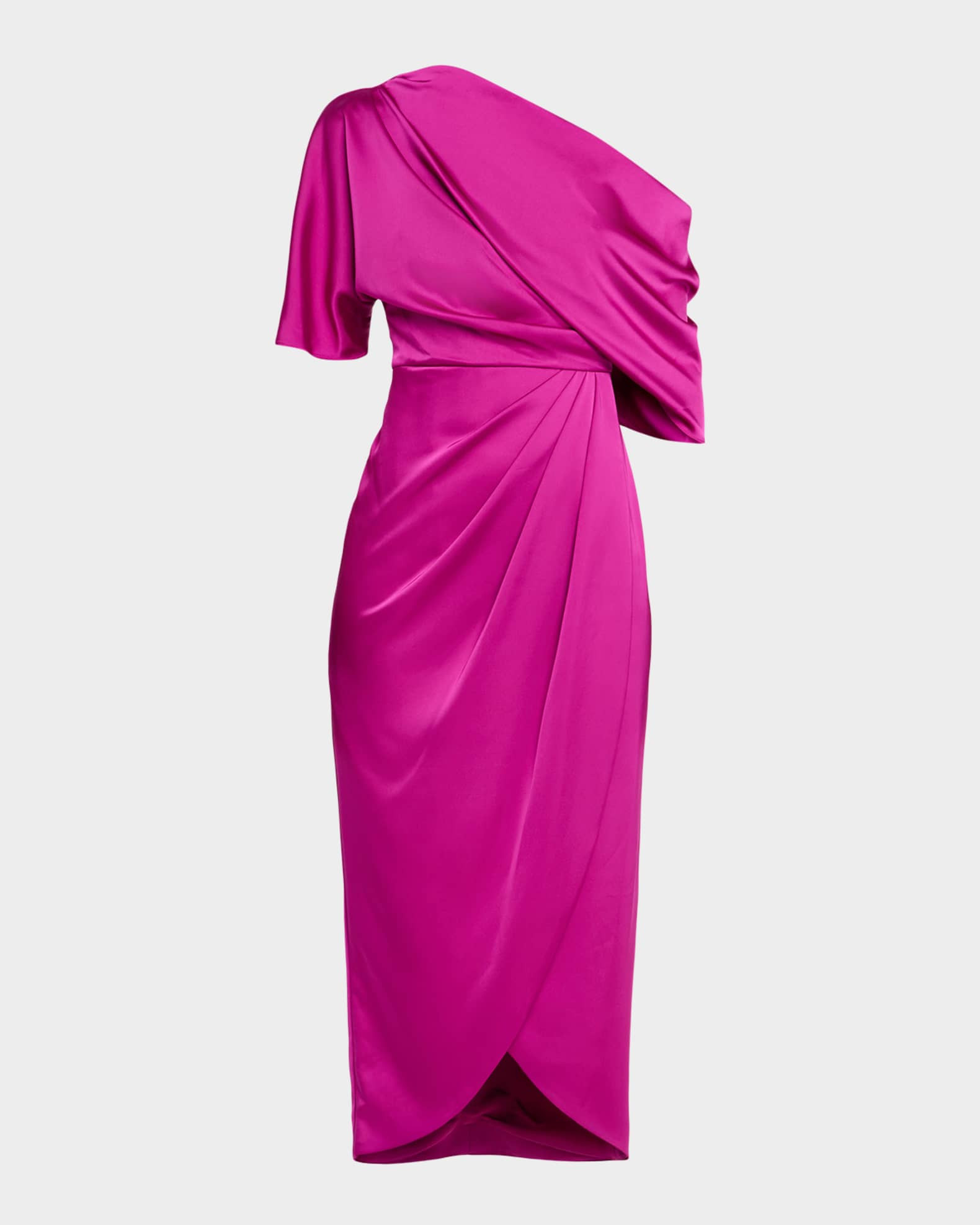 Theia Rayna Draped One-Shoulder High-Low Gown | Neiman Marcus