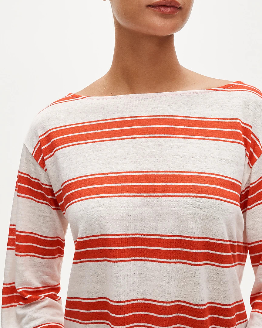 Relaxed boatneck linen long-sleeve T-shirt in stripe | J. Crew US