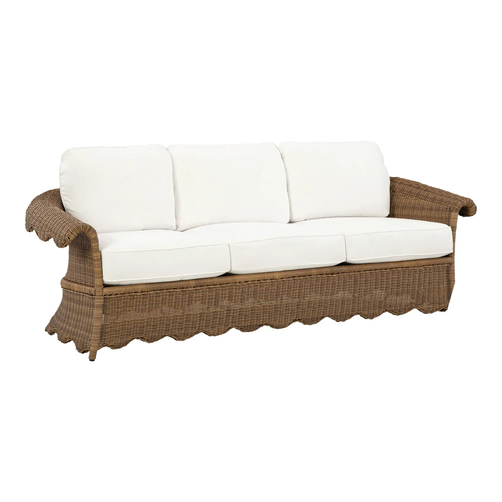 Celerie Kemble for Lane Venture Cleary Scallop Outdoor Sofa, Performance Wicker, Vesper White | Chairish