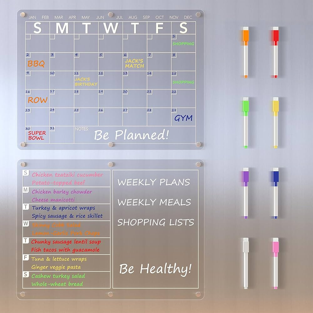 Acrylic Magnetic Dry Erase Board Calendar for Fridge, Clear Monthly and Weekly Meal Planner White... | Amazon (US)
