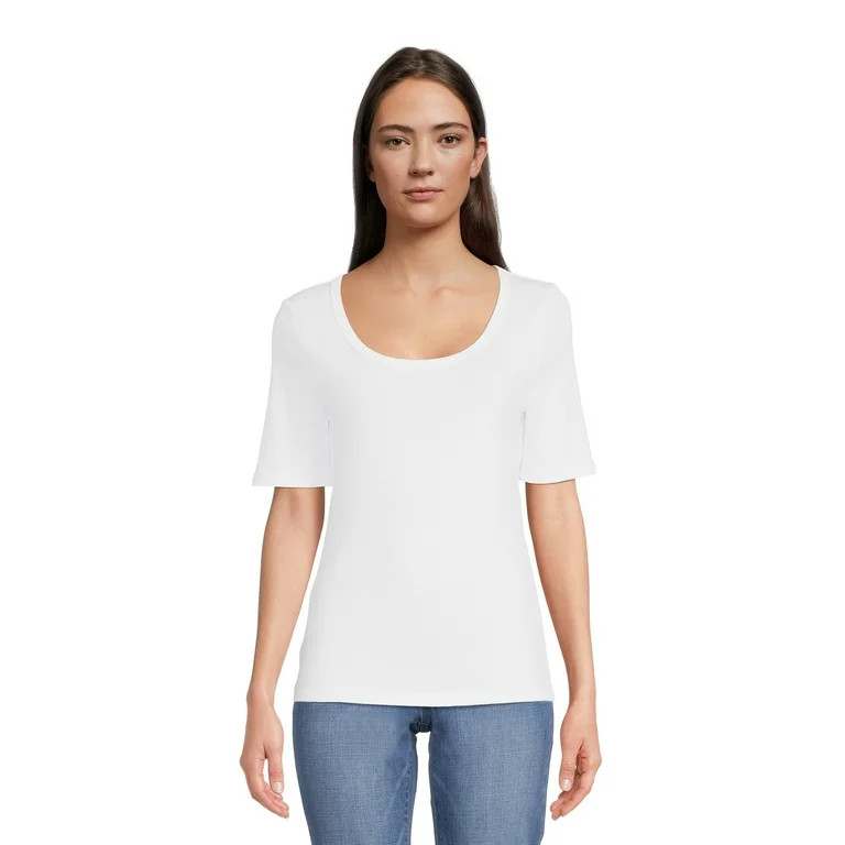 Time and Tru Women's T-Shirt with Elbow Length Sleeves | Walmart (US)