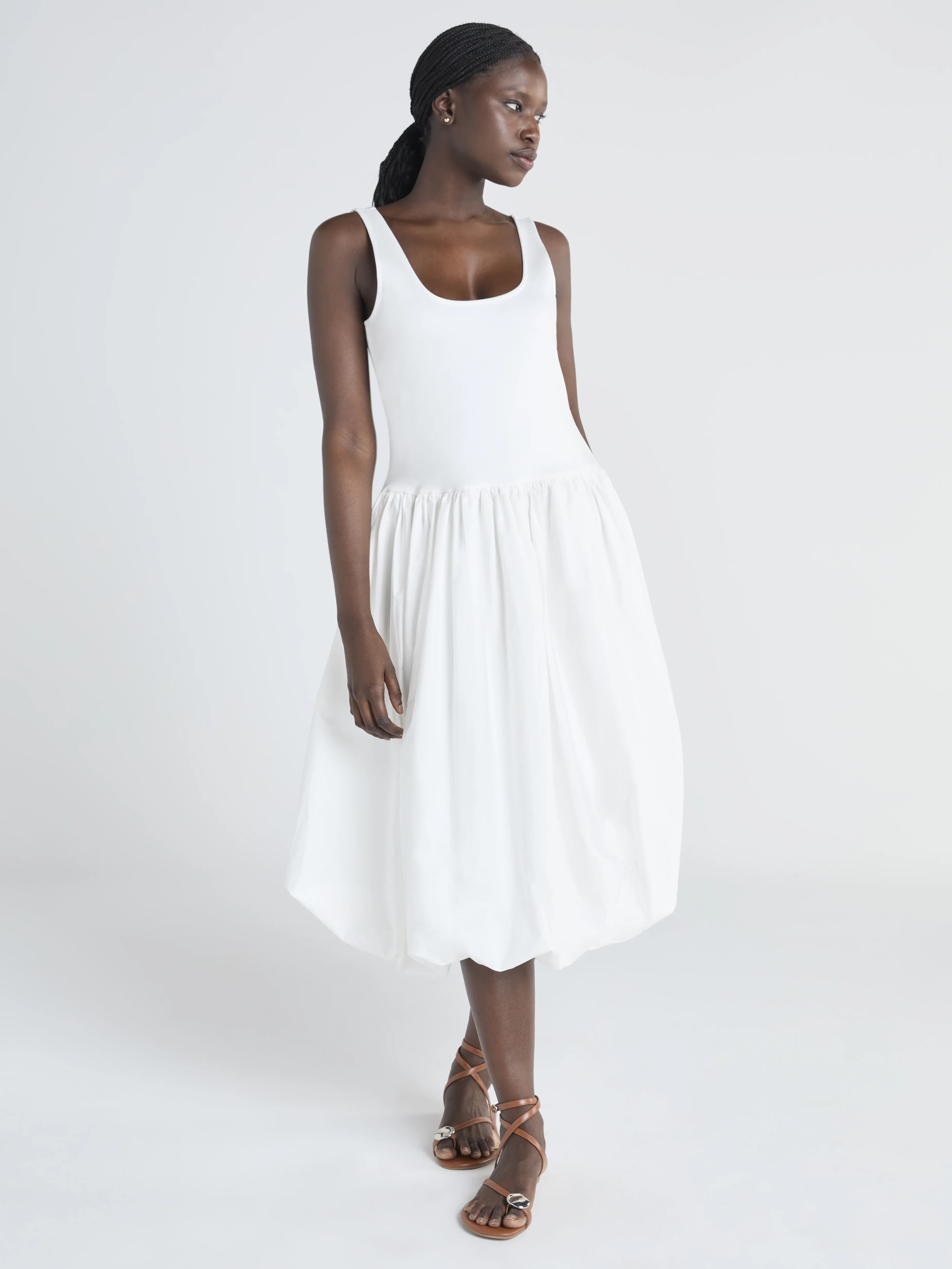 Scoop Women’s and Women's Plus Mixed Media Bubble Hem Midi Dress, Sizes XS-4X | Walmart (US)