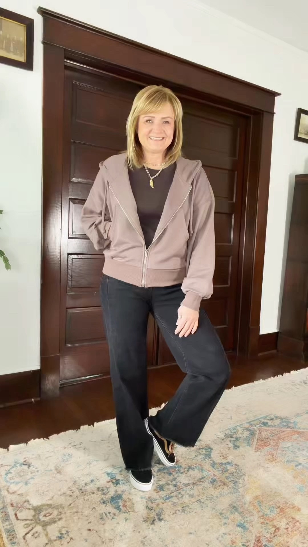 Back to very cold weather today. Mature casual spring ootd
Love this balloon sleeve sweatshirt jacket. Wearing my true size  

#LTKootd