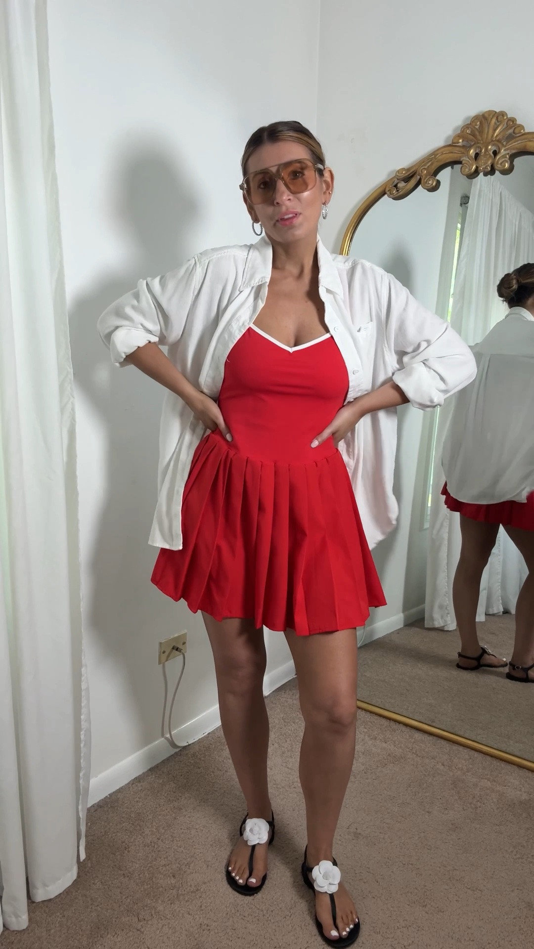 How to style a tennis dress - 
Red Tennis dress with built in shorts (size medium)
Fabletics button down linen shirt (size small)
3D flower flip flop sandals

Yellow Tennis dress with built in shorts (size small)
Jelly flip flop kitten heels
Silk scarf 

Easy summer outfit, easy outfit, activewear, casual outfit, Amazon outfit

#LTKootd #LTKSaleAlert #LTKActive