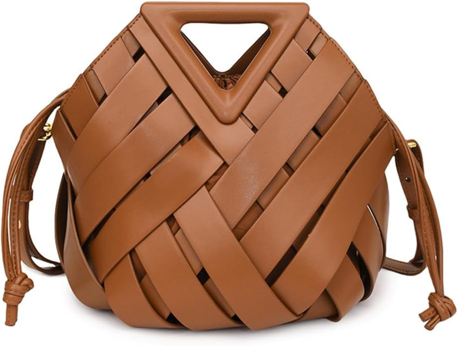 Woven Bucket Crossbody Bags for Women, Top-handle Retro Leather Adjustable Hobo Purse with Zipper... | Amazon (US)