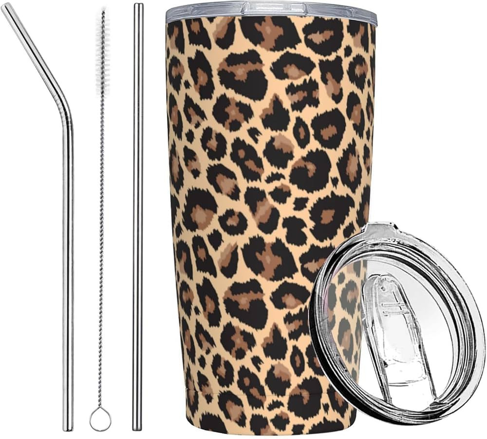 Leopard Print Tumbler, Cheetah Cup with Lid and Straw, 20 Oz Stainless Steel Insulated Water Bott... | Amazon (US)