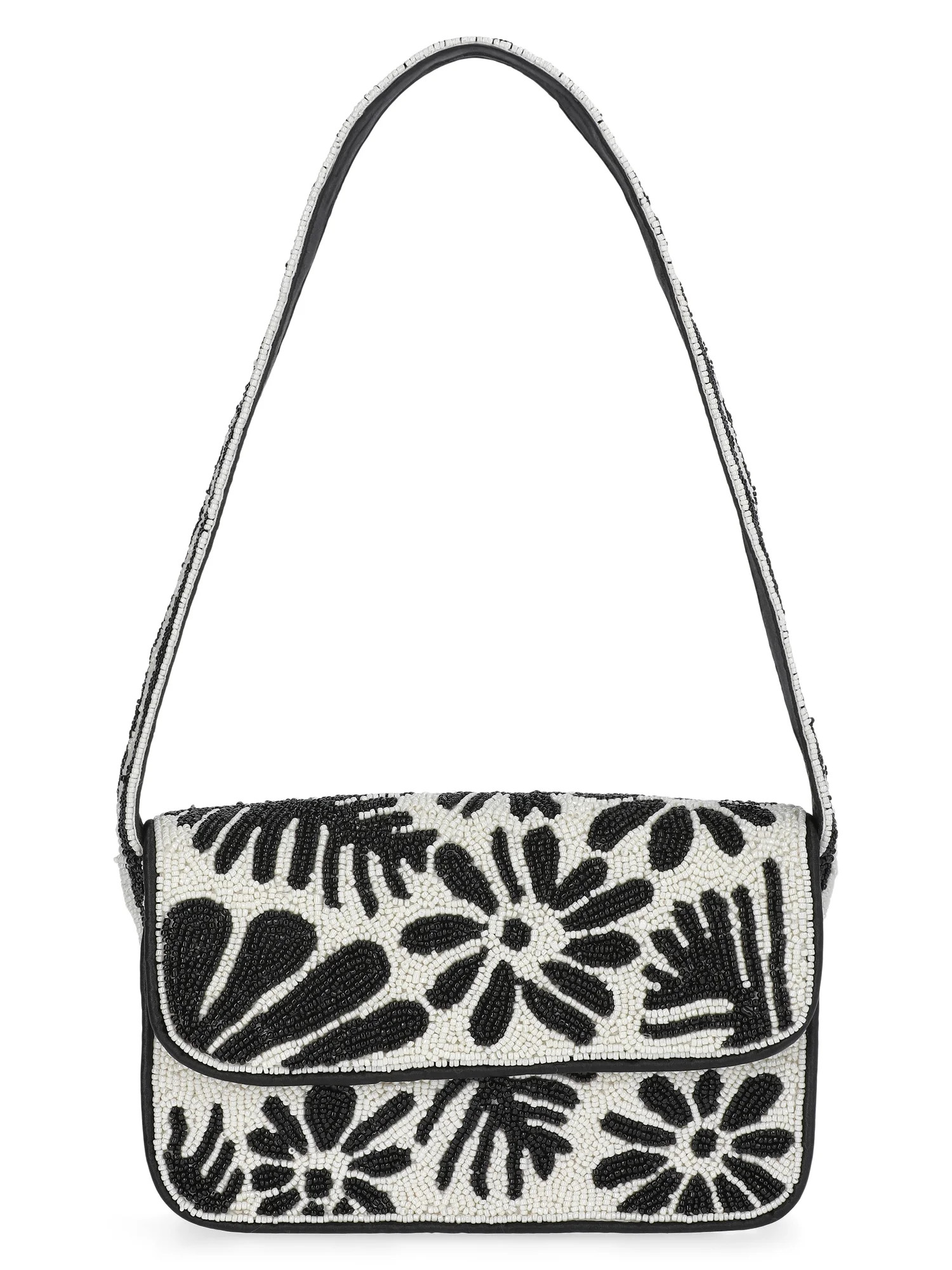 Scoop Women's Beaded Flap Shoulder Bag, Black/White | Walmart (US)