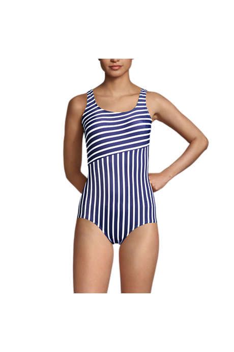 Women's Chlorine Resistant Scoop Neck Soft Cup Tugless Sporty One Piece Swimsuit Print | Lands' End (US)