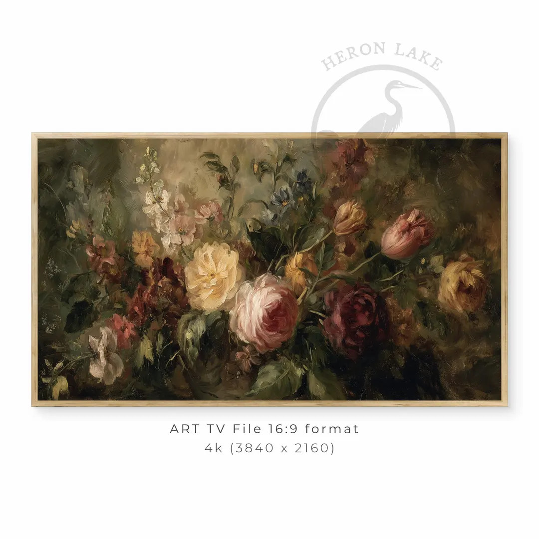 Moody Autumn Tones Floral Frame TV Art, Vintage Dark Flower Design, 4k 16:9, Antique Earthy Garde... | Etsy (US)