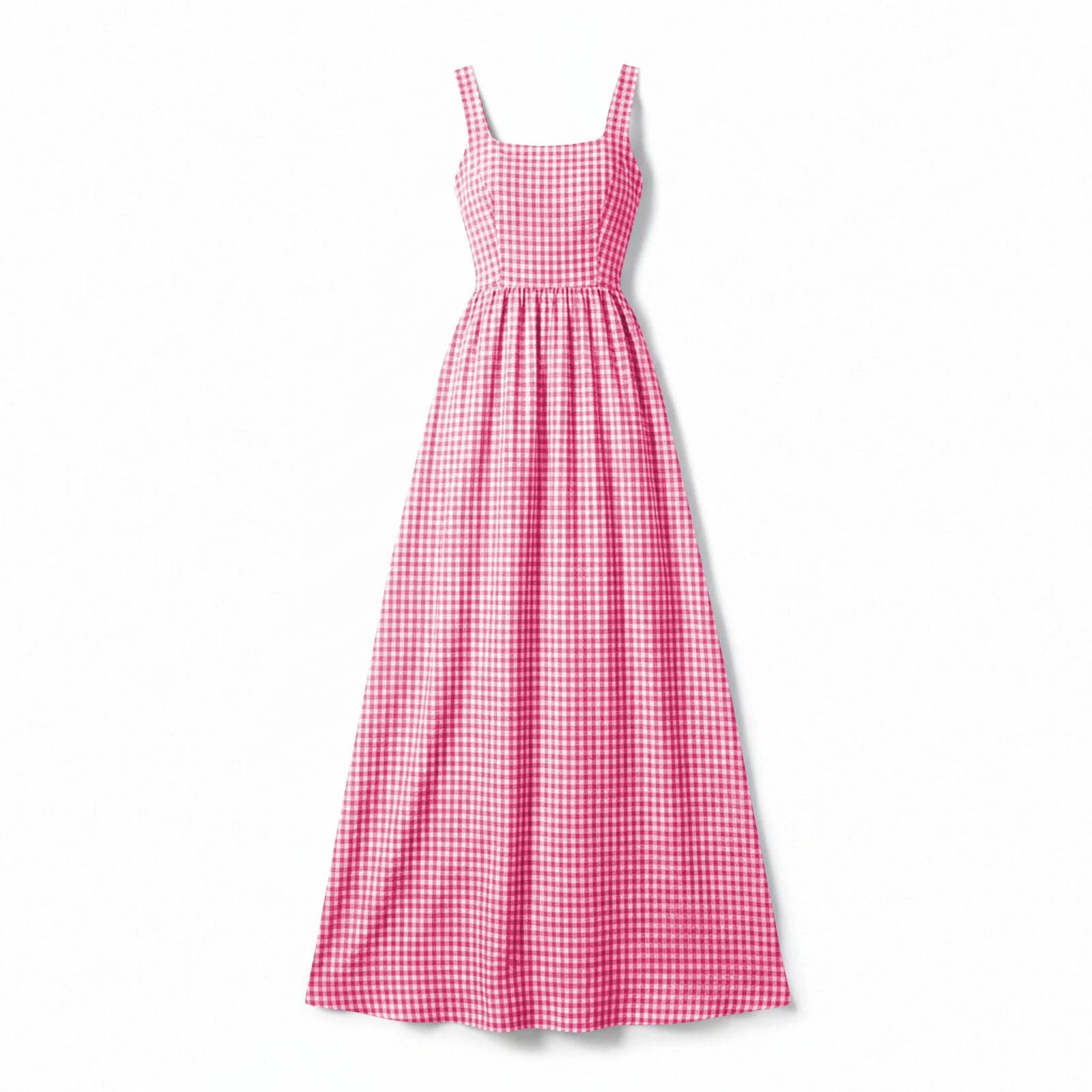 Women's Summer Plaid Smocked Back Dress Spaghetti Strap Swing Flowy Maxi Long Beach Dress Pink | Walmart (US)