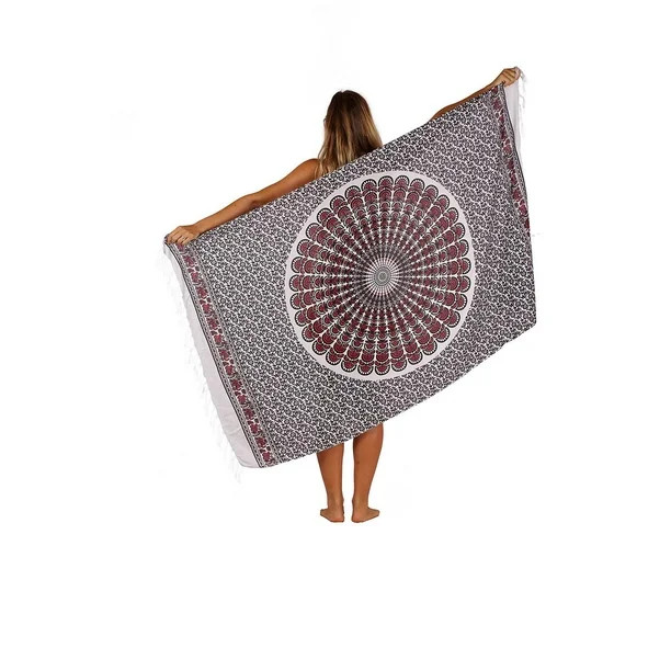 Womens Cover Up Sarong Beach Wrap Boho Beachwear With Fringe, Mandala Red, Size: One Size - Walma... | Walmart (US)