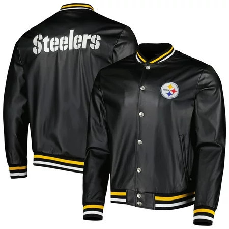 Men s The Wild Collective Black Pittsburgh Steelers Metallic Bomber Full-Snap Jacket | Walmart (US)
