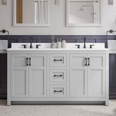 Style Selections Lowry 61-in Light Gray Double Sink Bathroom Vanity with White Acrylic Top | Lowe's