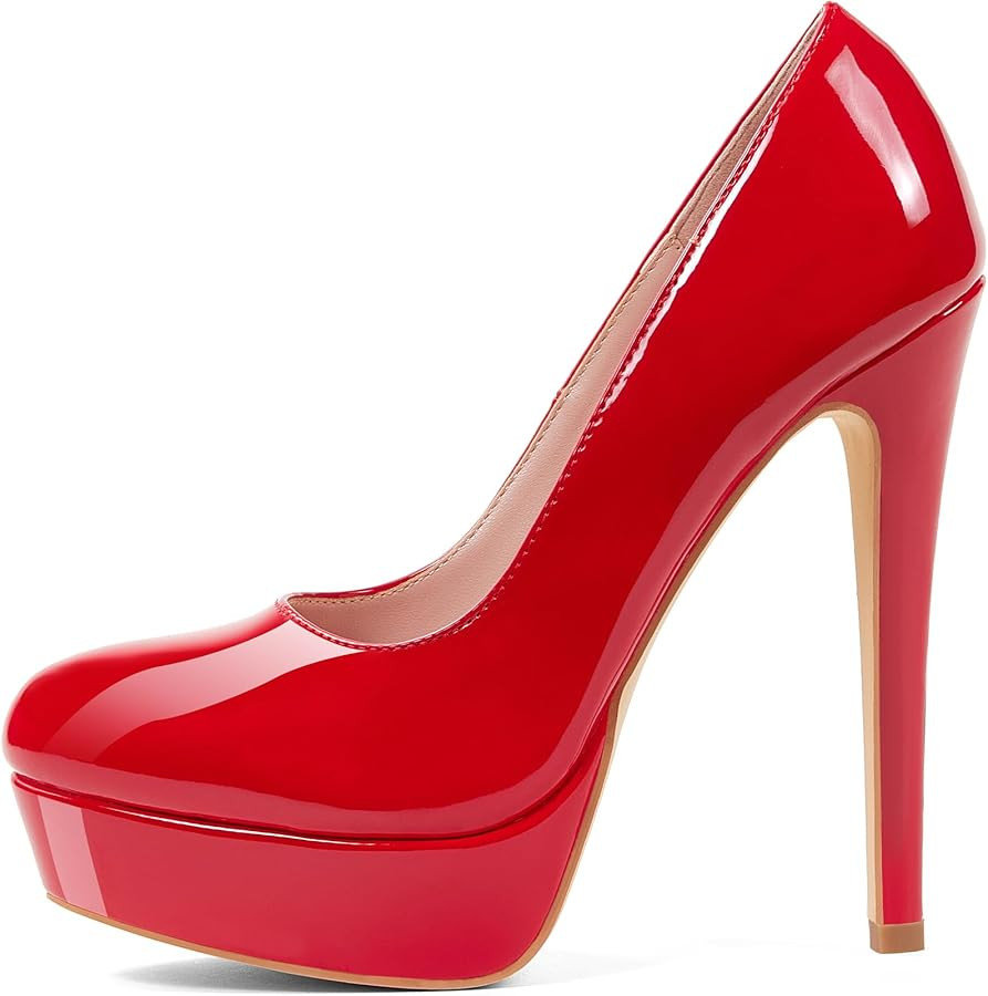 GENSHUO Platform Pumps Closed Toe Stilettos Heels Sexy Pumps High Heels for Women Round Toe Party... | Amazon (US)