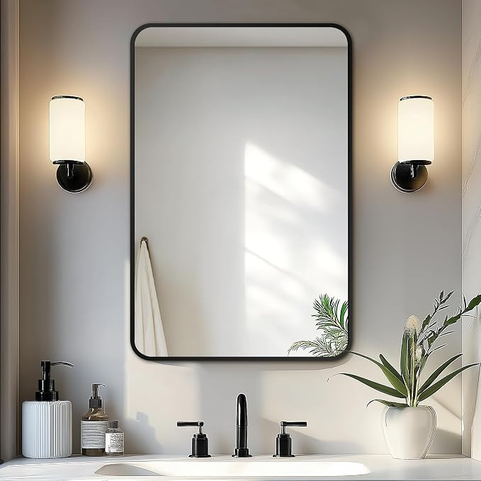Bathroom Vanity Mirror, Black Framed Bathroom Mirror for Over Sink, High-Definition Bathroom Mirr... | Amazon (US)