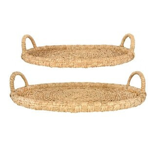 Decorative Handwoven 24" & 28" Oval Seagrass & Rattan Trays with Handles (Set of 2 Sizes) | Bed Bath & Beyond