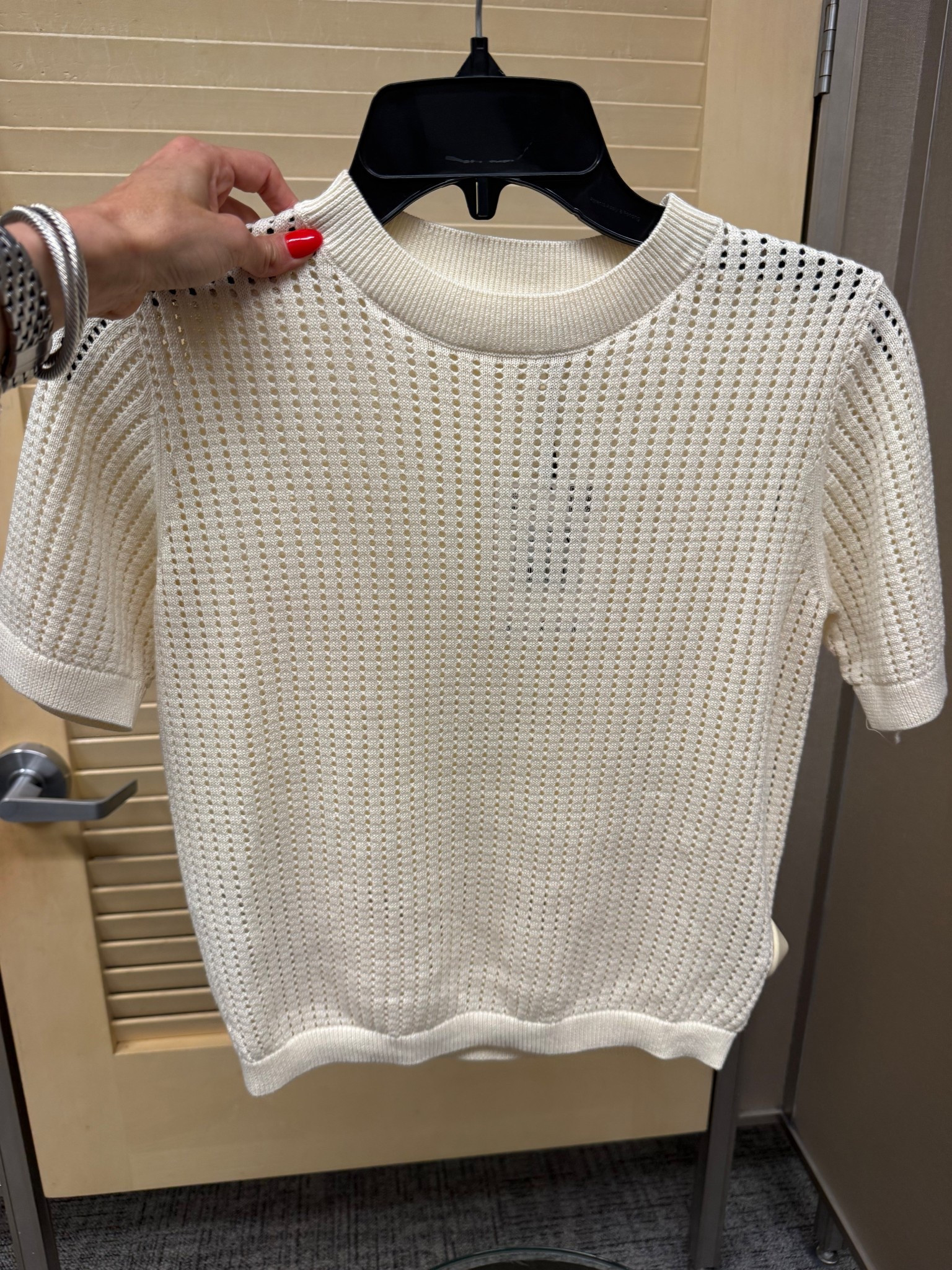 Open knit short sleeve top size xs can also be worn to the office 

#LTKWorkwear #LTKOver40 #LTKPetite