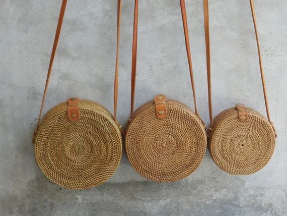 Womens Round Straw Bag. Woven straw bag. Round Rattan Bag | Etsy (CAD)