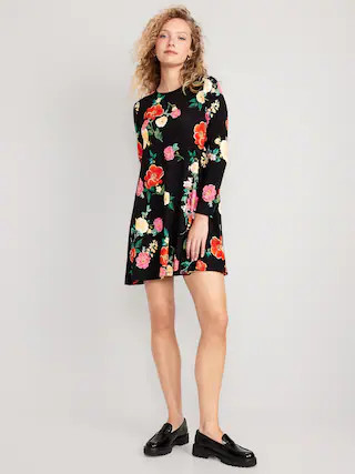 Long-Sleeve Jersey-Knit Mini Swing Dress for Women | Old Navy (US)