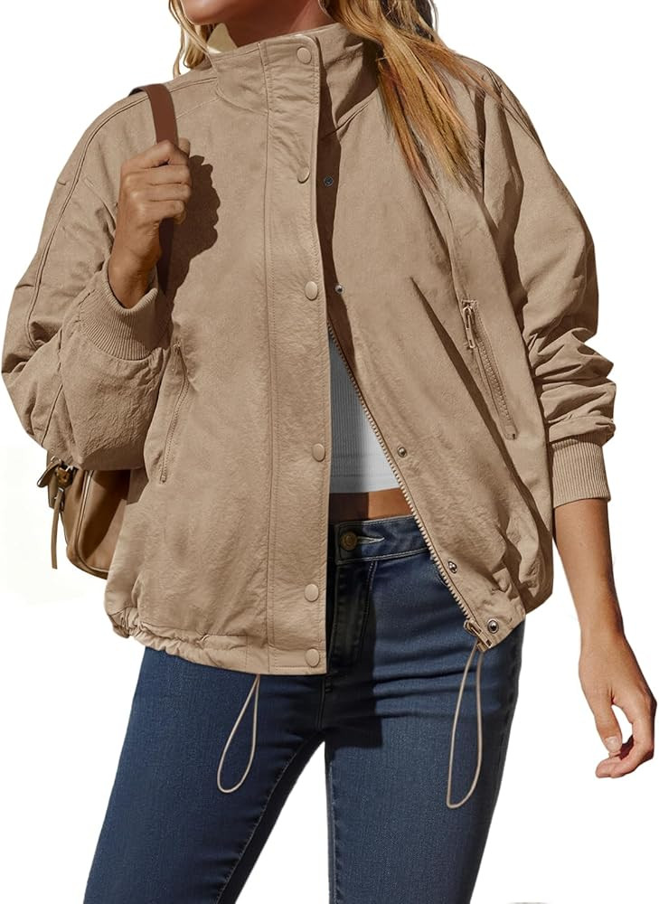 Tankaneo Womens Fleece Lined Cropped Jackets Full Zip Oversized Casual Coats Winter Warm Outerwea... | Amazon (US)