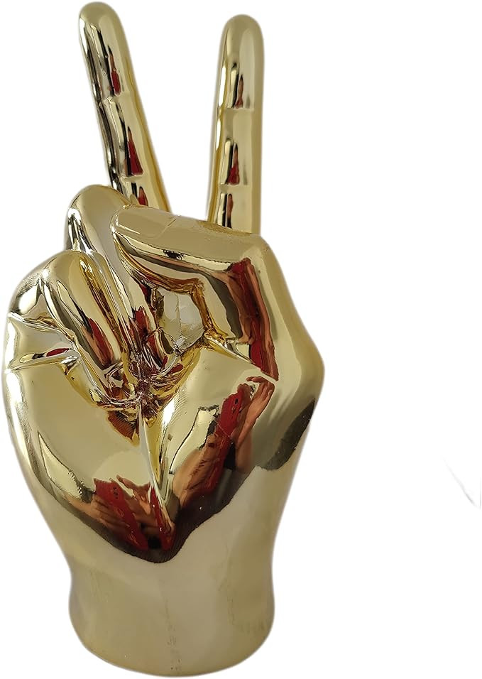 Gold Hand Sculpture Victory Hand Gesture Statue for Home Living Room Cabinet Shelf Decoration | Amazon (US)