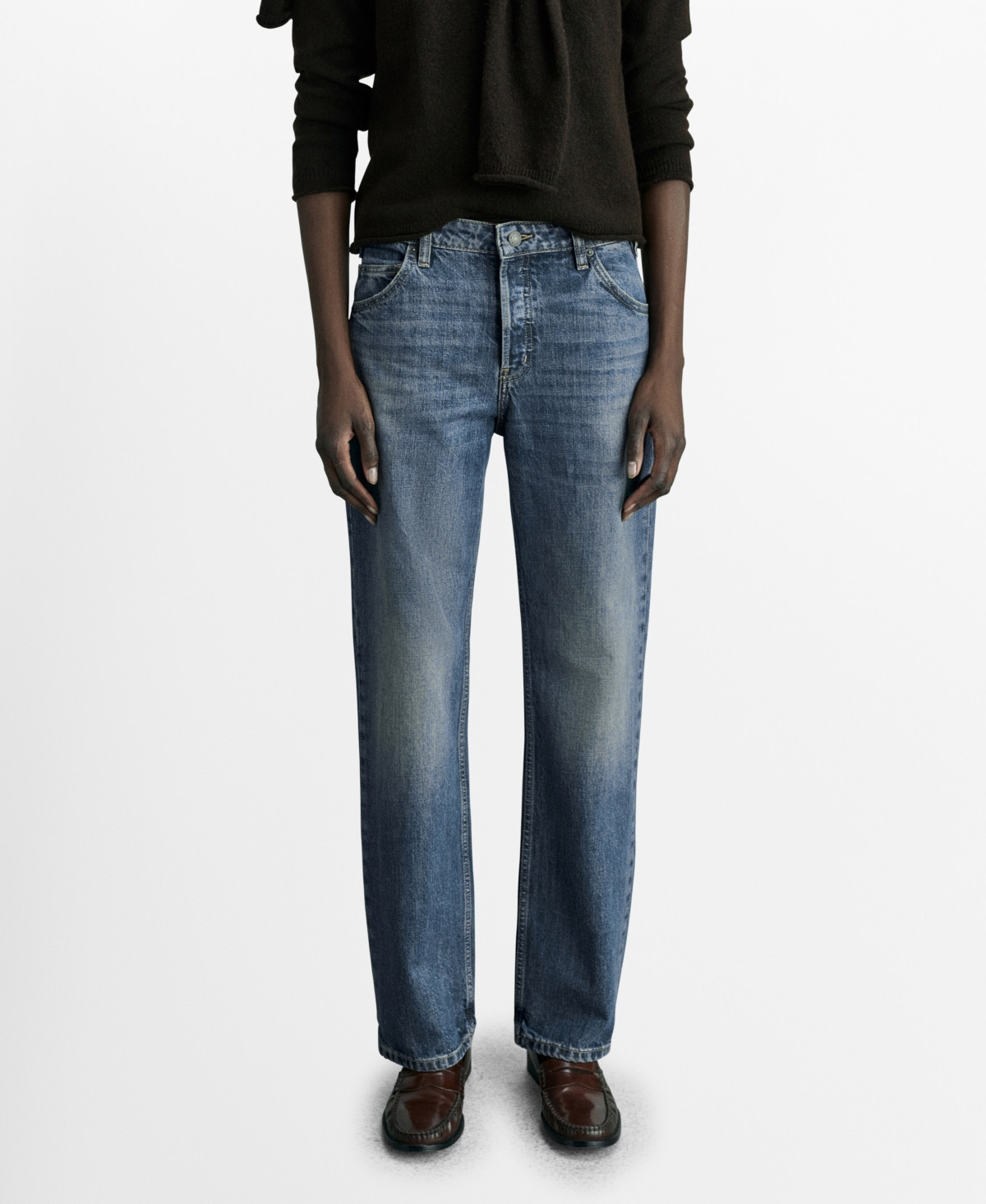 Mango Women's Mid-Rise Straight Jeans - Dark Blue | Macy's