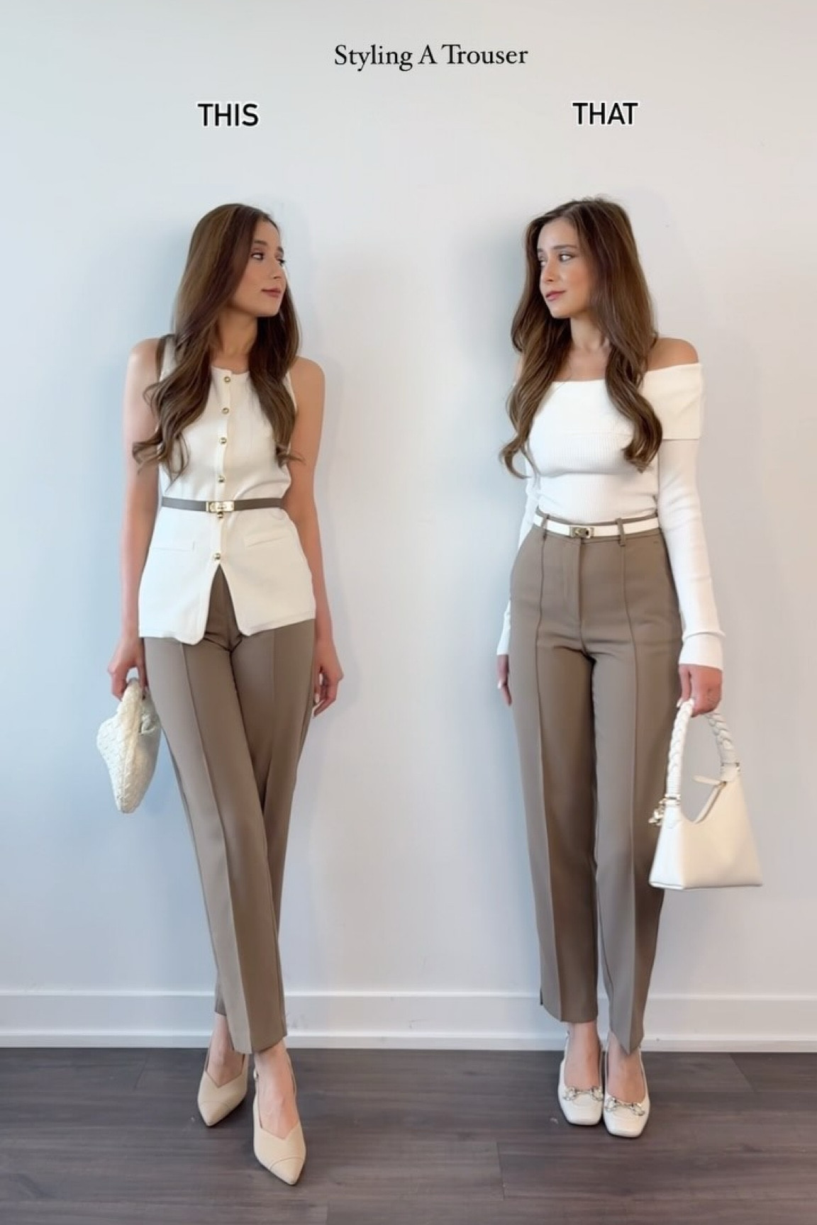 2 Ways to Style A Trouser, Which would you pick, THIS OR THAT? 

SAVE THIS as reference for styling your trousers in upcoming fall season.

Nuetrals, casual chic, trouser, workwear, office outfit, smart casual, it girl fashion, old money aesthetic, how to style your trouser

#thisorthat #waystostyle #styleinspiration #pinterestaesthetic #itgirlandfashion #itgirlstyle #sharonwears

#LTKStyleTip #LTKWorkwear #LTKVideo