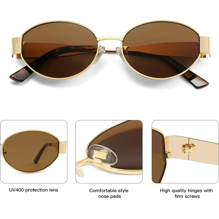 KWATE Retro Oval Sunglasses for Women Men Trendy Sun Glasses Classic Shades UV400 Protection | Walmart (US)