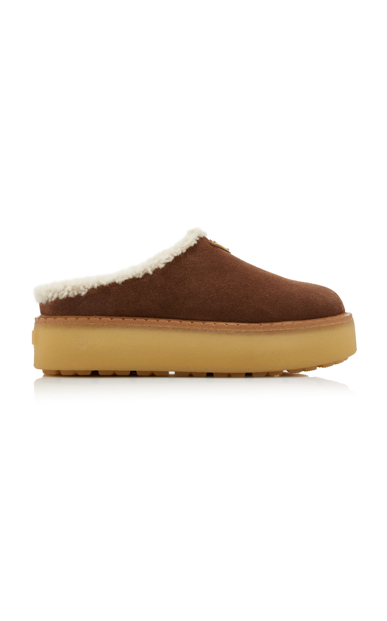 Prada - Shearling Platform Mules - Brown - IT 39.5 - Moda Operandi | Moda Operandi (Global)